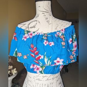 NWT! JUST FROM BALI Rayon Off the Shoulder Floral Cropped Top One Size